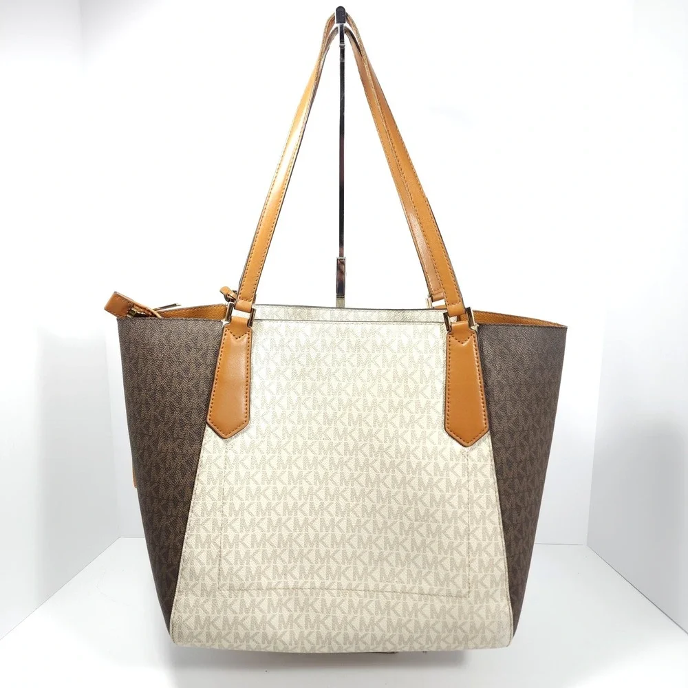 Michael‎ Kors Women Shoulder Tote Bag Purse Handbag Brown Cream Design MK